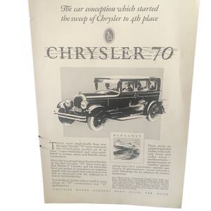 Vintage 1927 Chrysler 70 Buoyancy Ad Advertisement